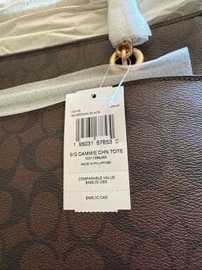 Coach Signature Cammie Tote in Brown and Black with Gold Hardware